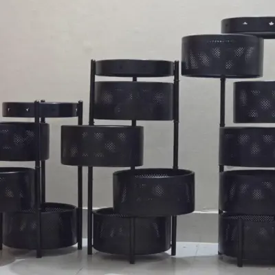 3/5 Layers 360 Degree Rotating Kitchen Storage Rack with Baskets & Wheels – Fruit and Vegetable Floor Shelf Organizer