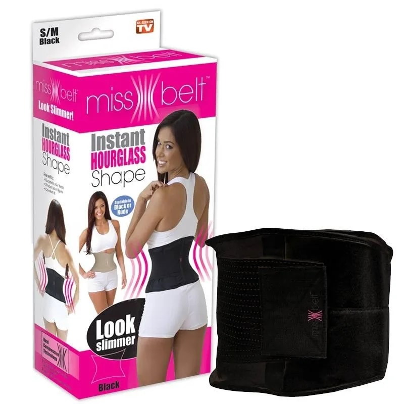 Miss Belt Instant Hourglass Waist Slimming Shaper – Adjustable Body Shaper Belt (Black)