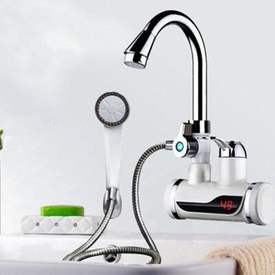 Temperature Display Instant Hot Water Tap with Shower Head – Wall Mounted Fitting