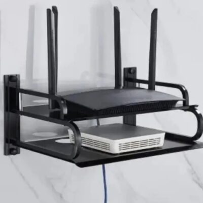 Metal WiFi Router Stand 2-Layer Wall Mount – Metal Shelf for TV Box & Remotes, Black