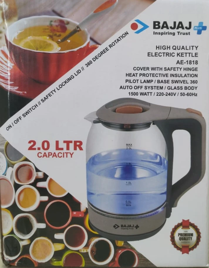 Bajaj High Quality Electric Glass Kettle – 2.0 Liters (AE-1818)