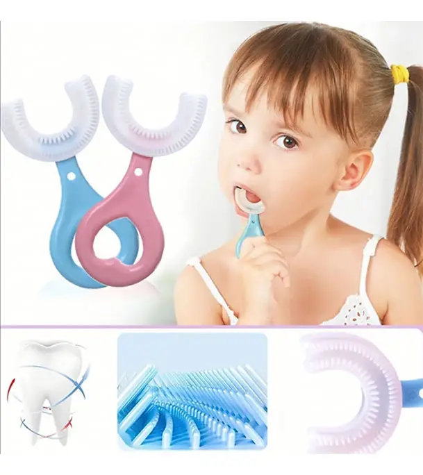 U-Shape Baby Toothbrush with Handle – Soft Silicone Kids Brush