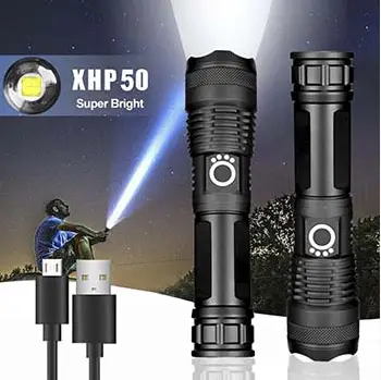 Rechargeable Waterproof Zoom LED Flashlight USB Torch