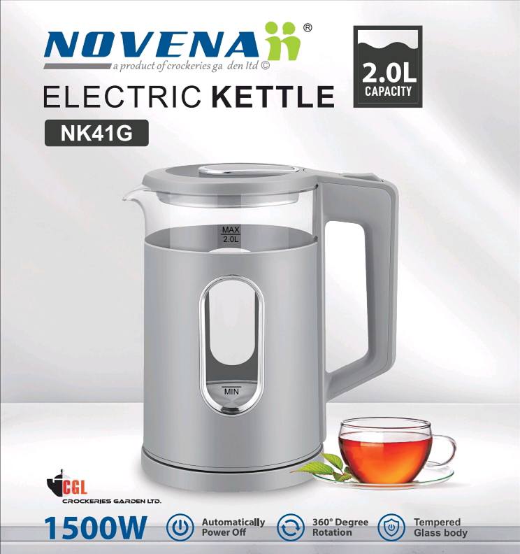 Novena NK41G Glass Electric Kettle – 1.7 Liter Fast Boil with Auto Shut-Off