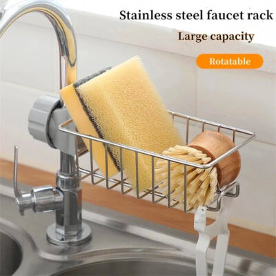 Faucet Sink Rack Stainless Steel Punch-Free Kitchen Organizer