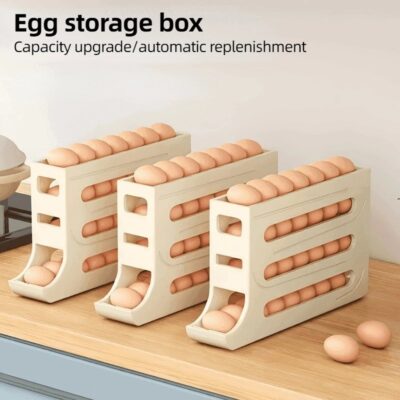 4-Tier Egg Holder for Fridge – Auto-Rolling Dispenser 30 Eggs