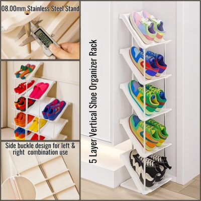 5-Layer Vertical Shoe Rack Stainless Steel Space Saver