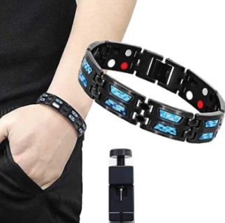 Carbon Blue Titanium Magnetic Therapy Bracelet – Adjustable Fit