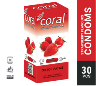 Coral Strawberry Flavoured Lubricated Natural Latex Condom – Smooth & Sweet Protection