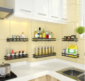 Kitchen Wall Shelf Organizer Black – Spice Rack