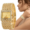Square Gold Ladies Quartz Watch Diamond Bracelet Fashion