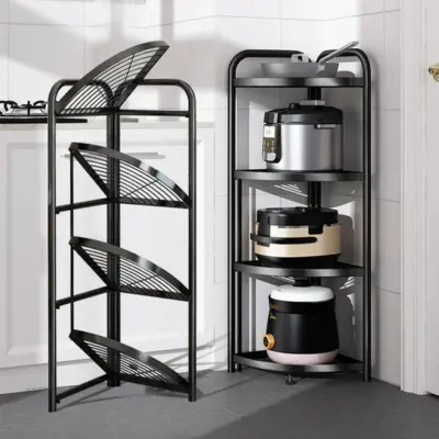 Black Carbon Steel 4-Tier Foldable Corner Storage Shelf