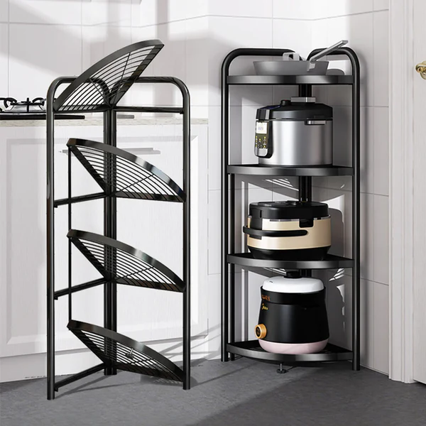 Black Carbon Steel 4-Tier Foldable Corner Storage Shelf
