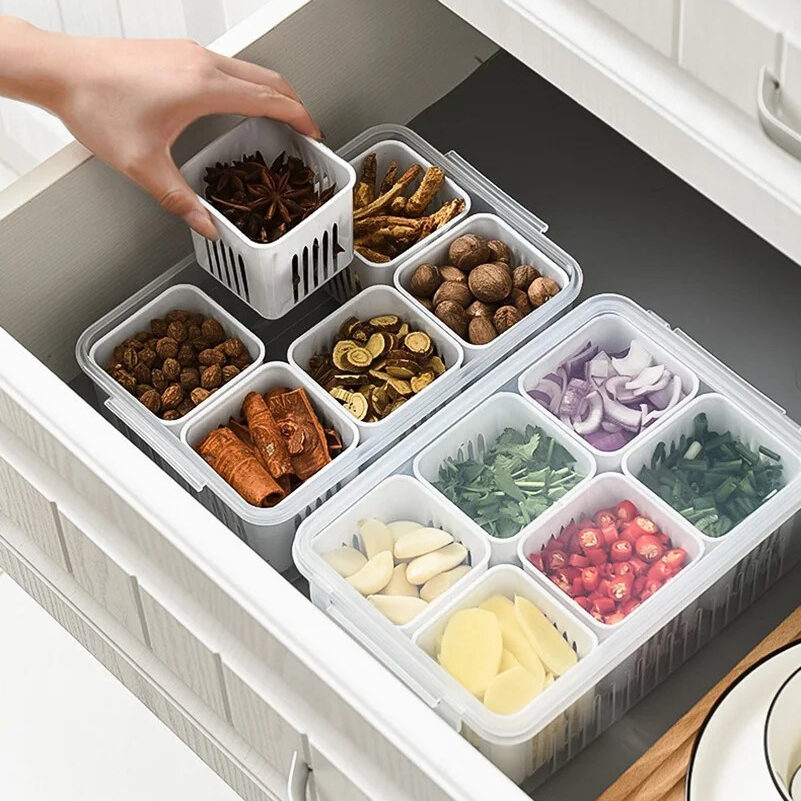 6-Grid Refrigerator Organizer Storage Box for Kitchen