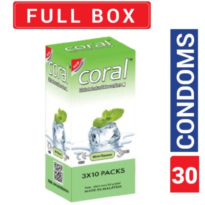 Coral Mint Flavored Lubricated Natural Latex Condom | Full Box (30pcs) | Made in Malaysia